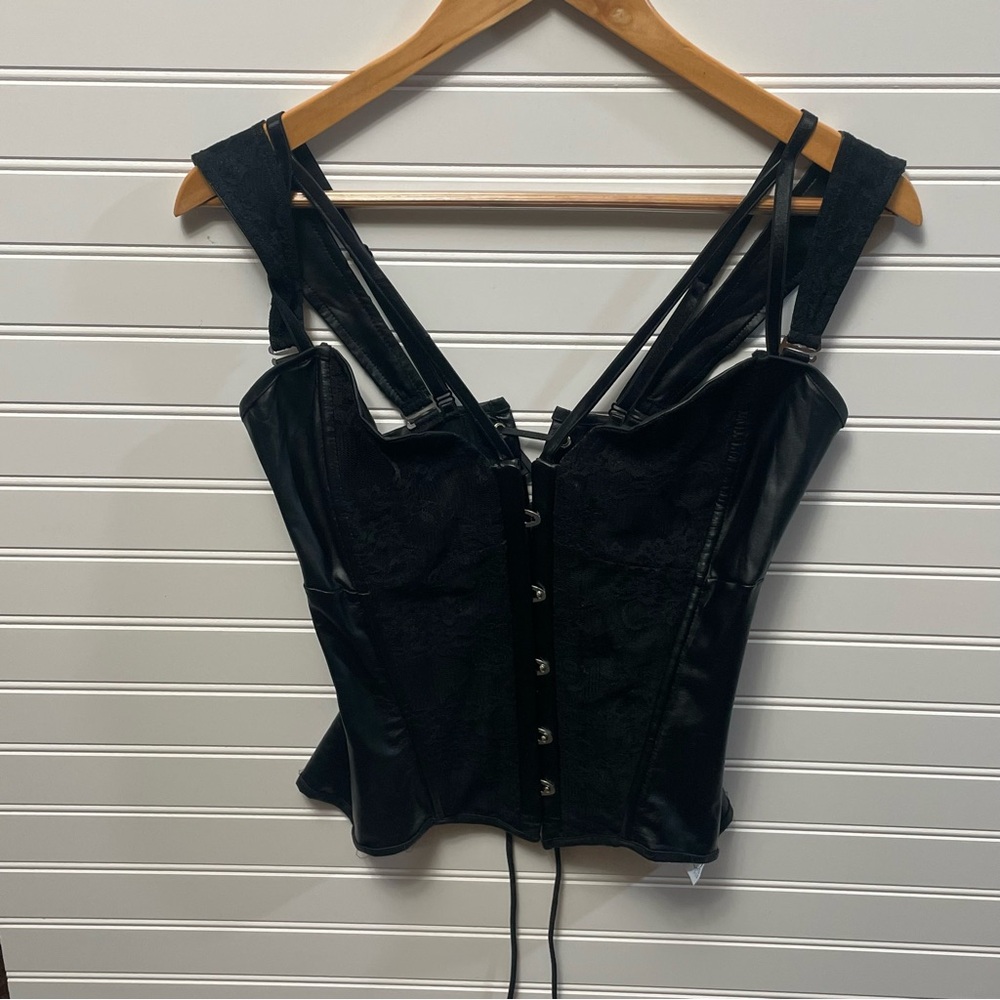 Noir Handmade Wet Look & Lace Black Corset Top Eur 40 L